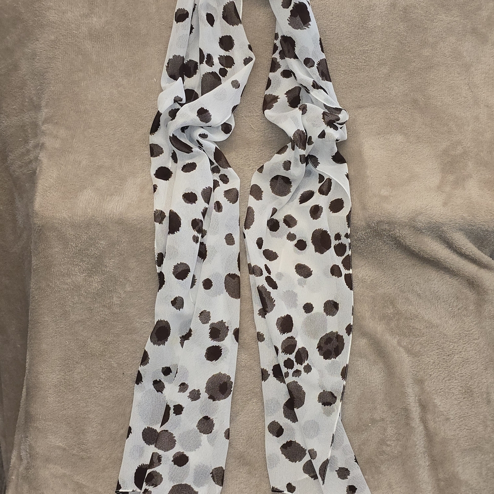 White Scarf with Brown Cow/Polka Dot Print - Picture 1 of 2